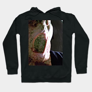 Portrait, digital collage and special processing. Mouth closeup. Rage, demon, brutal. Hoodie